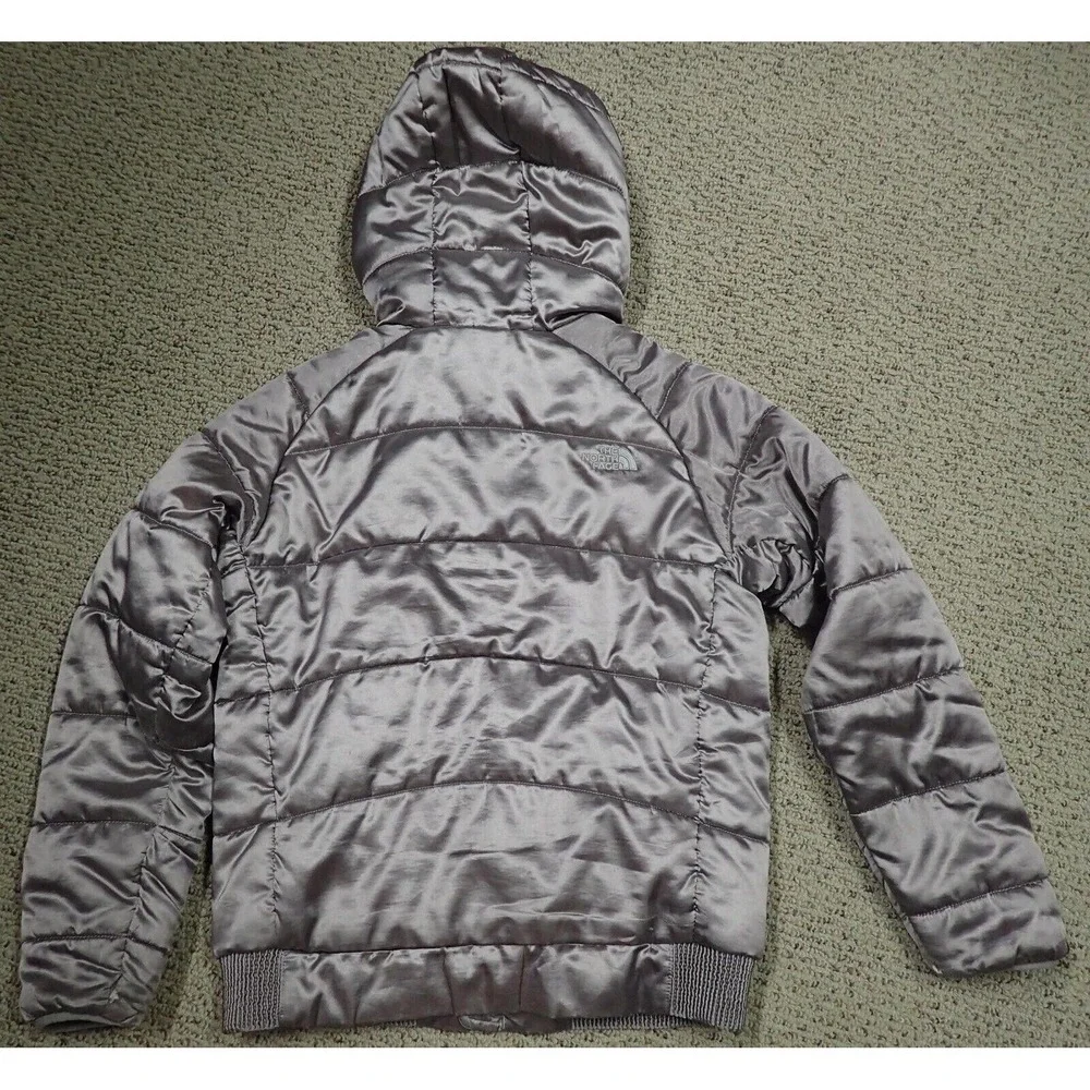 The North Face Puffer Jacket Girls Large 14/16 Silver Good Hooded Insulated Coat